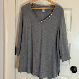 Chico's lightweight v-neck knit top in Gray  - Size 3 (16)